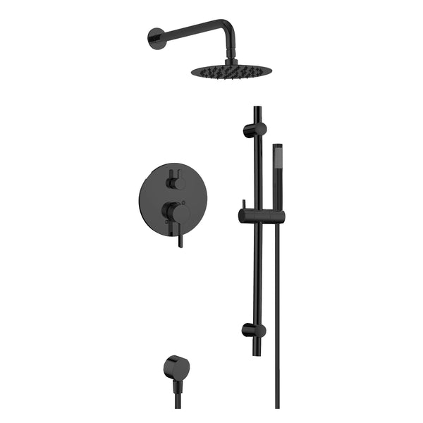 Matte black round shower kit: Rain shower and hand shower