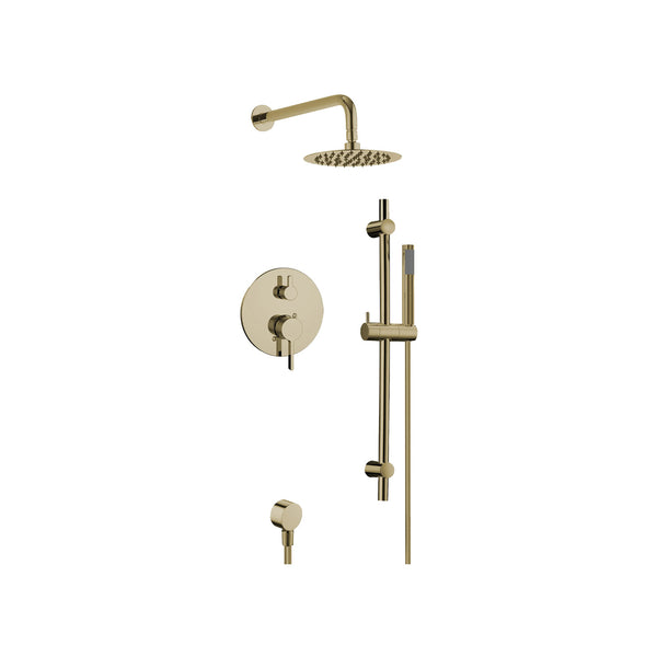 Kit de douche rond or brossé: Douche pluie et douchette