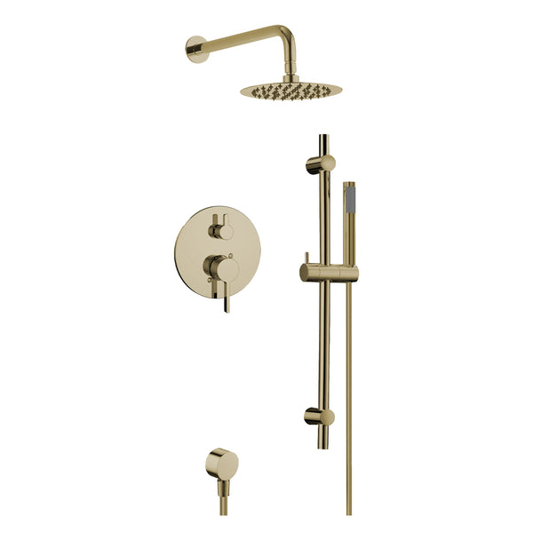 Brushed brass (gold) round shower kit: Rain shower and hand shower
