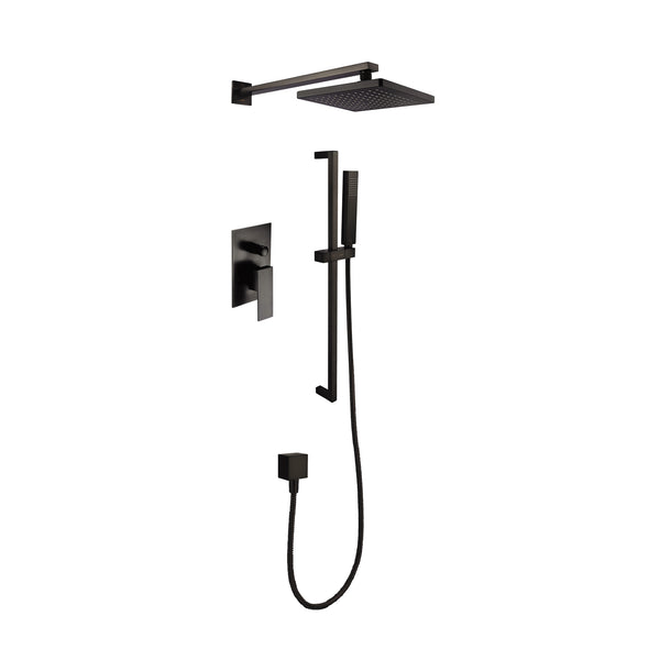 Square shower kit: Rain shower and hand shower in matte black