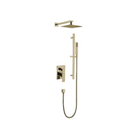 Square shower kit: Rain shower and hand shower in brushed brass (gold) II
