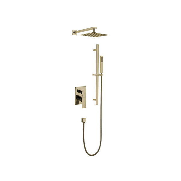 Square shower kit: Rain shower and hand shower in brushed brass (gold) II