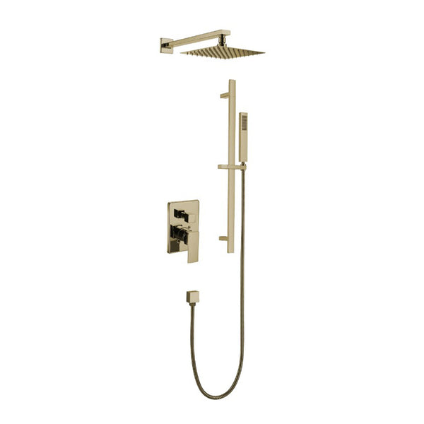 Square shower kit: Rain shower and hand shower in brushed brass (gold) II