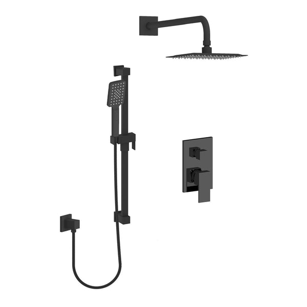 Vito-III-bk Shower set with rain head, hand shower on rail, and separate connector elbow