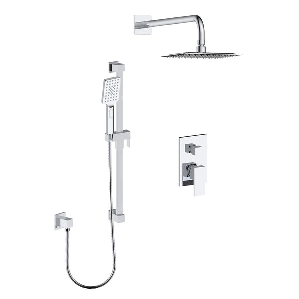 Vito-III Shower set with rain head, hand shower on rail, and separate connector elbow