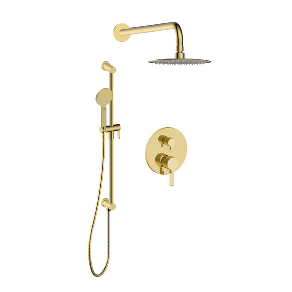 Vivetta-gd Shower faucet set with rain shower head and hand shower on sliding rail, featuring an integrated elbow
