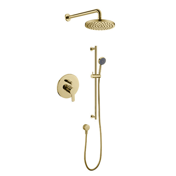 Brushed brass (gold) round shower kit: Rain shower and hand shower spout