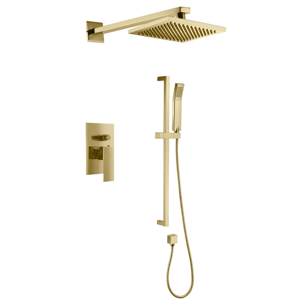 Square shower faucet in brushed gold