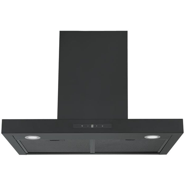 Sleek touchscreen island range hood vent in stainless steel. Enhance your kitchen's functionality.